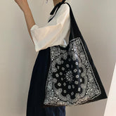 Bolsa de compras de lona estética estilo bandana hip hop negra